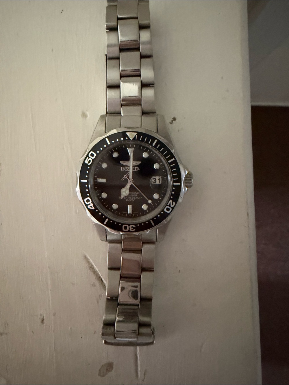 Invicta Silver Stainless Steel Watch with Black Dial - Dive Watch 200m